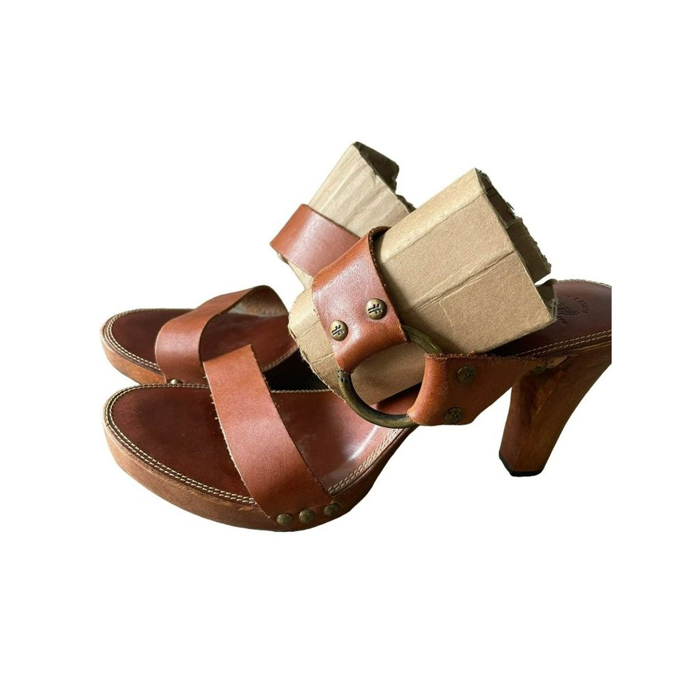 FRYE WOMENS CASUAL WALKING SOPHIA O RING STUD MULE HEEL BROWN SZ 9 SANDALS